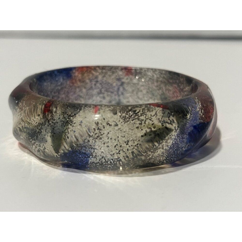 Stained Glass Pattern Girl’s Acrylic Bangle Bracelet, Blue-multi
